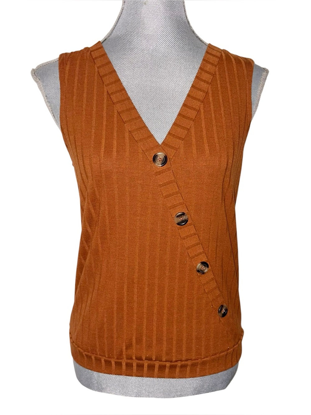 Worthington Rust Orange Ribbed Faux Wrap Tank Top